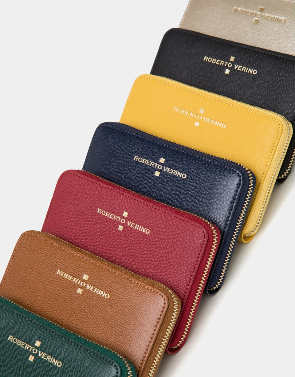 Cartera mediana piel saffiano amarillo