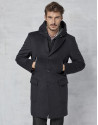 Gray coat with yoke and removable hood
