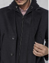 Dark grey coat with yoke and removable hood