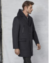 Dark grey coat with yoke and removable hood