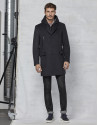 Dark grey coat with yoke and removable hood
