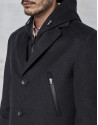 Dark grey coat with yoke and removable hood