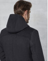 Dark grey coat with yoke and removable hood