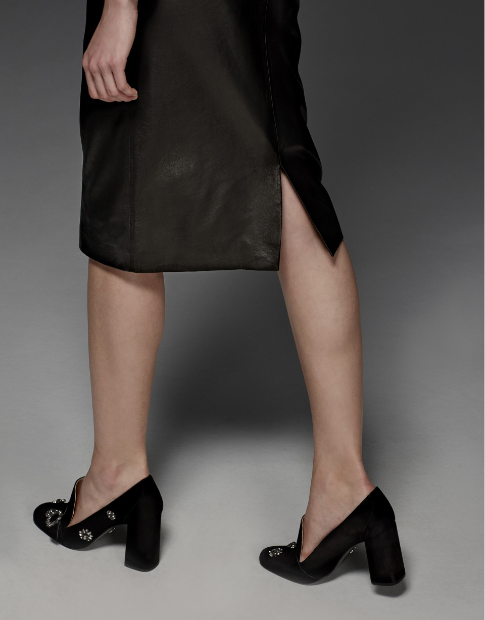 Black lambskin pencil skirt
