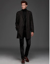 Black and tan wool coat with classic, straight cut