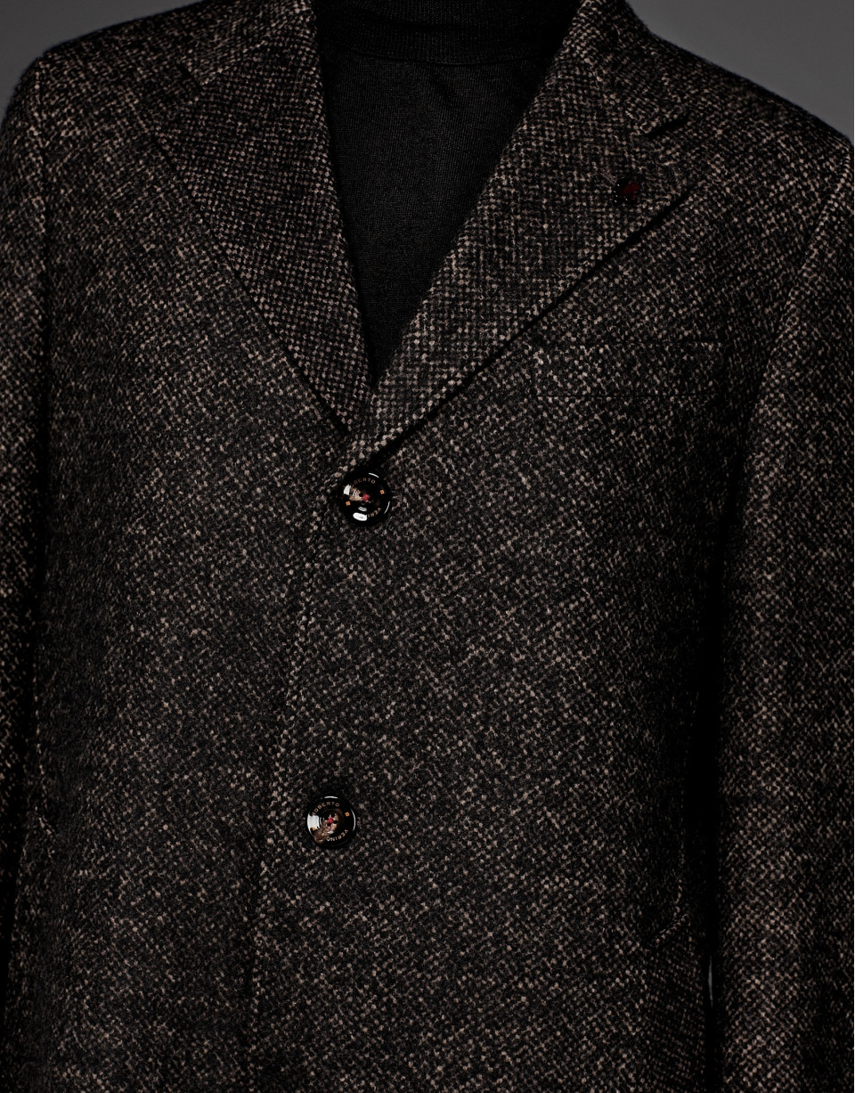 Black and tan wool coat with classic, straight cut
