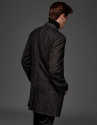 Black and tan wool coat with classic, straight cut