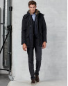 Navy blue parka with hood and fur