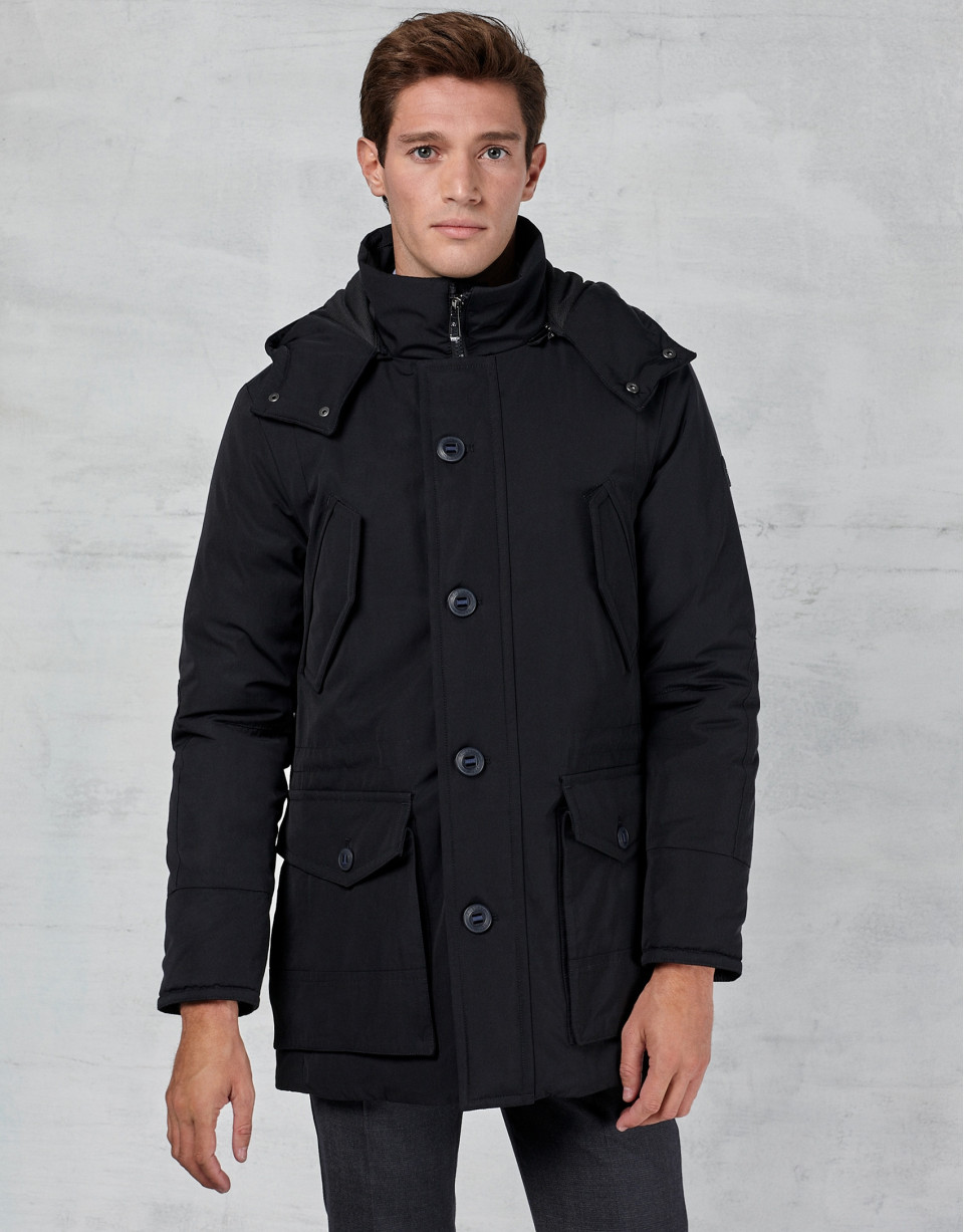 Parka azul marino con capucha y pelo