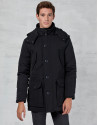 Navy blue parka with hood and fur
