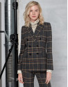 Dark gray and beige striped jacket with a masculine cut