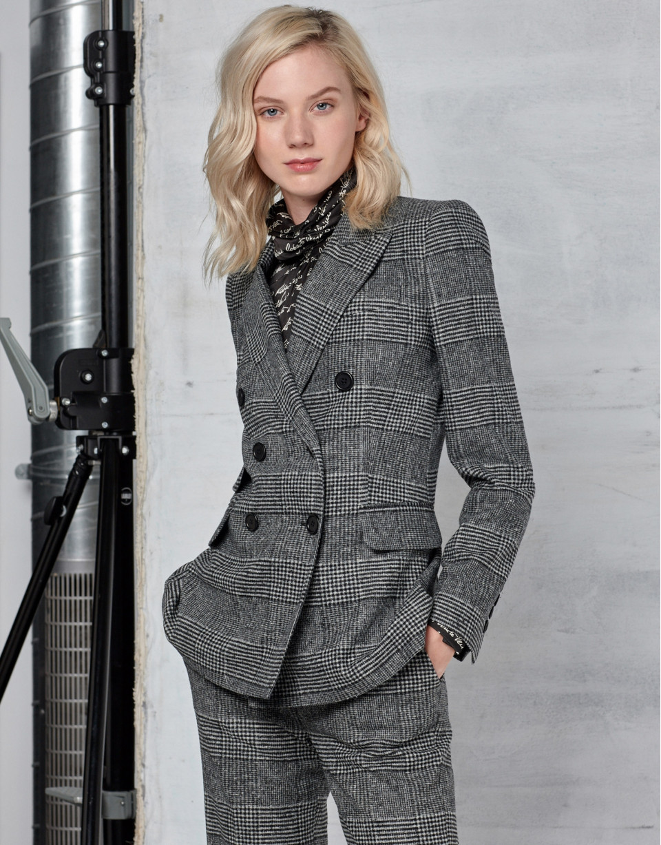 Gray glen plaid and hounds tooth double-breasted jacket