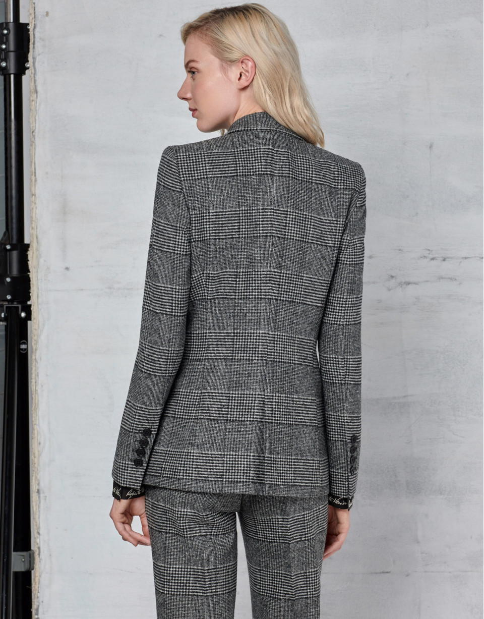 Gray glen plaid and hounds tooth double-breasted jacket