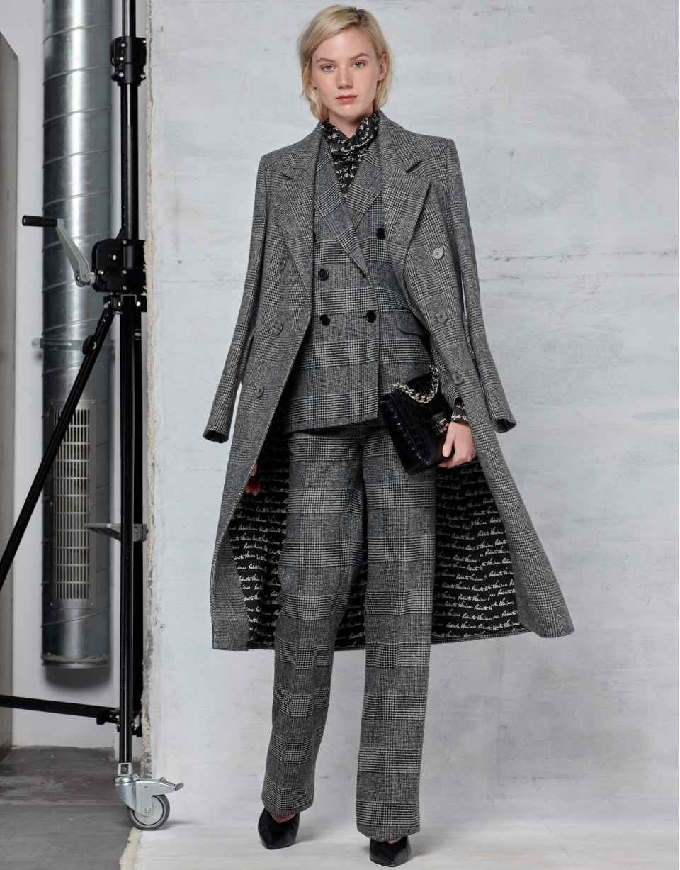 Gray glen plaid and hounds tooth double-breasted jacket