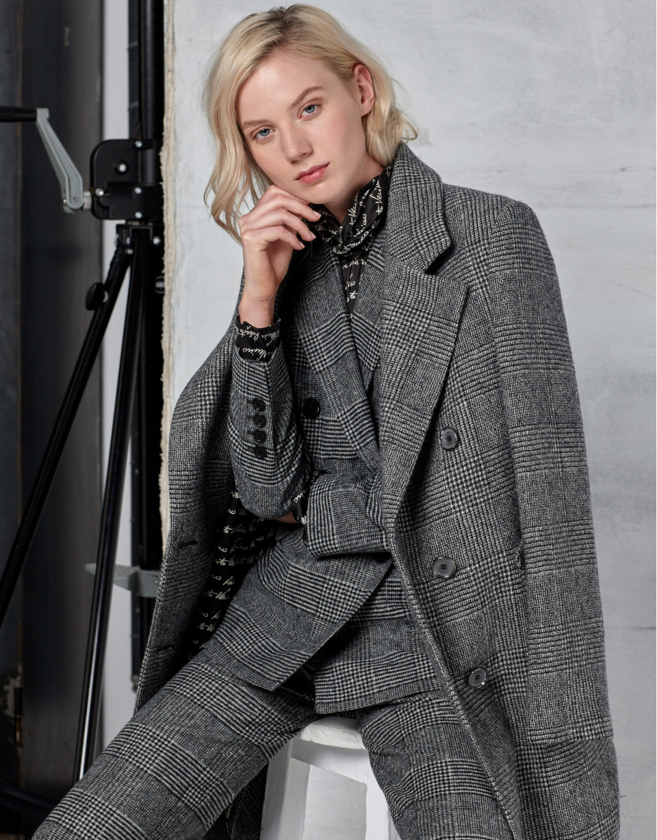 Long gray glen plaid coat