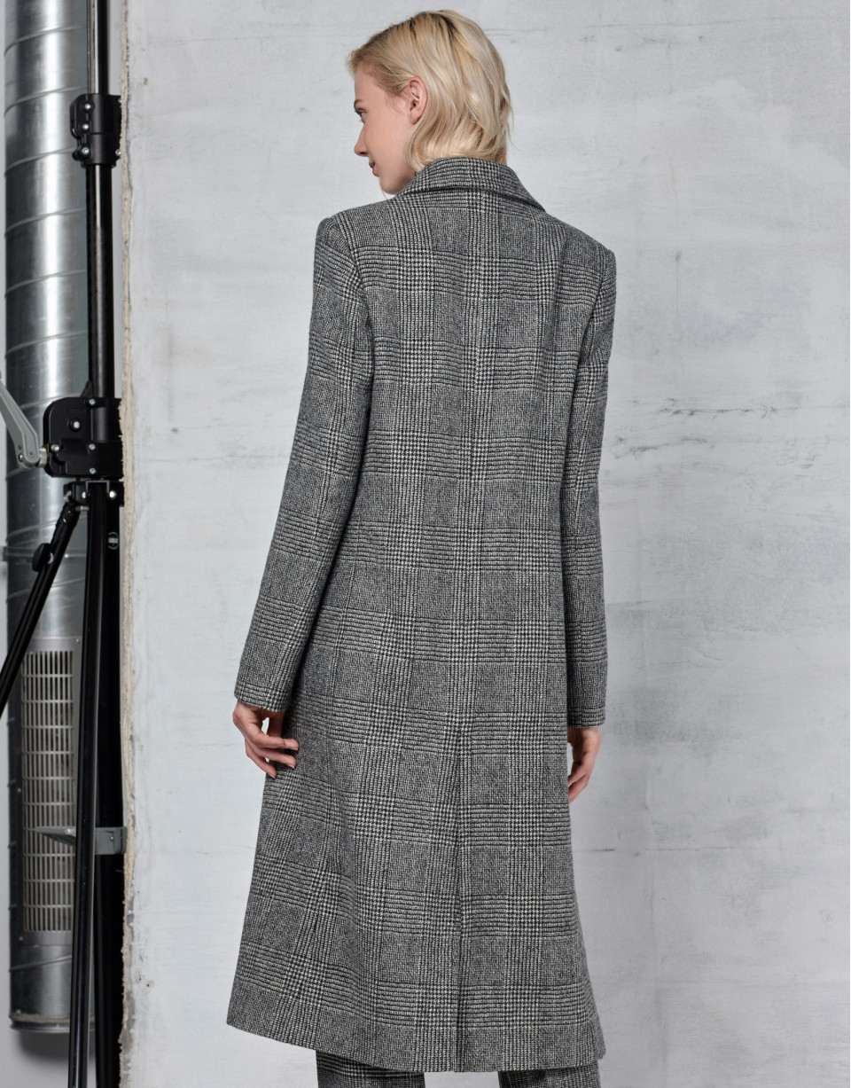 Long gray glen plaid coat