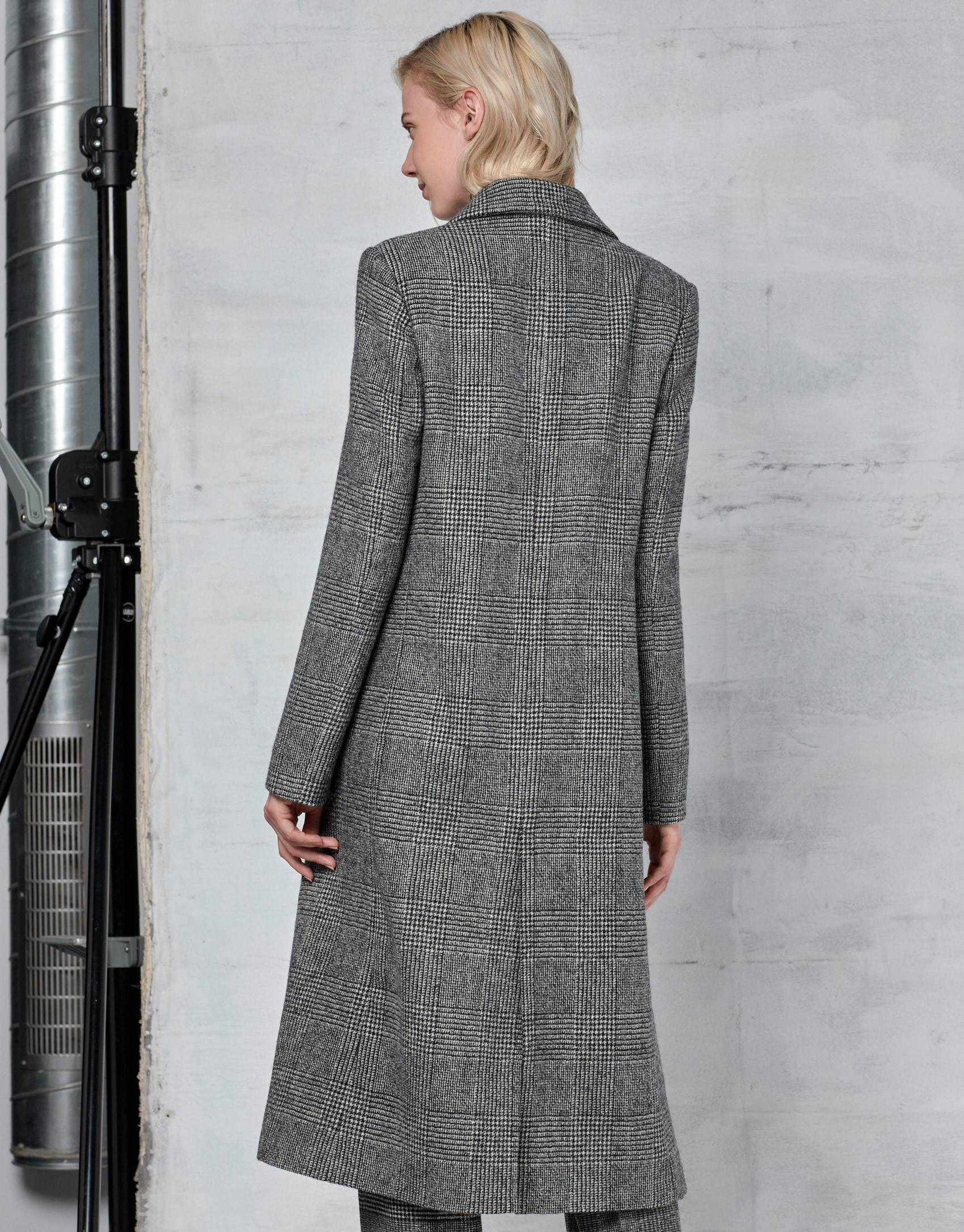 Long gray glen plaid coat