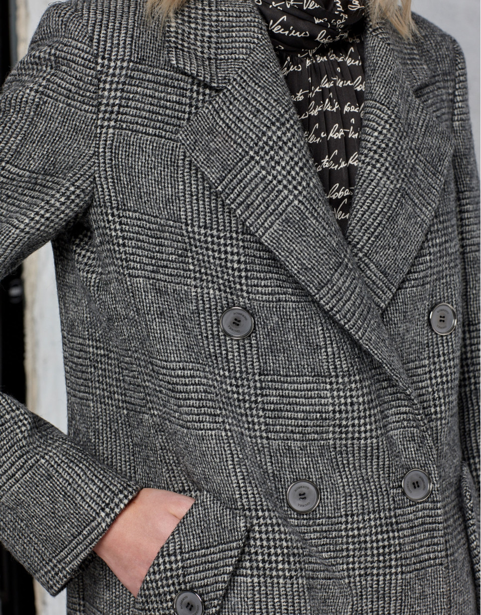 Long gray glen plaid coat