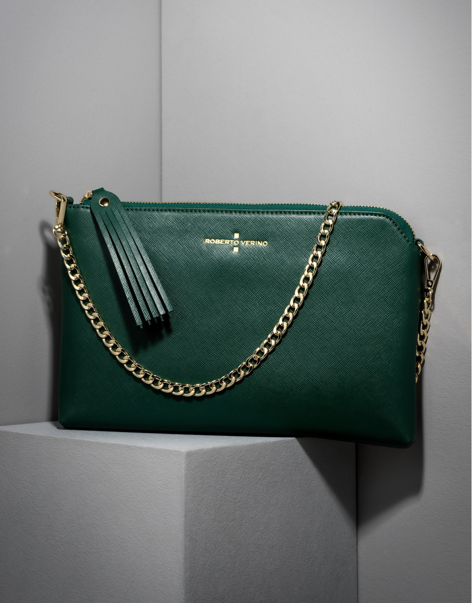 Dark green Saffiano leather Lisa Clutch 