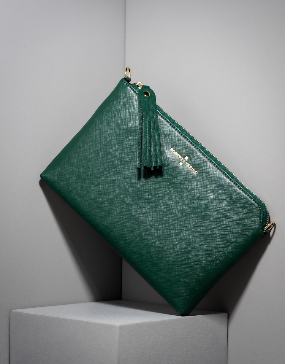 Dark green Saffiano leather Lisa Clutch 