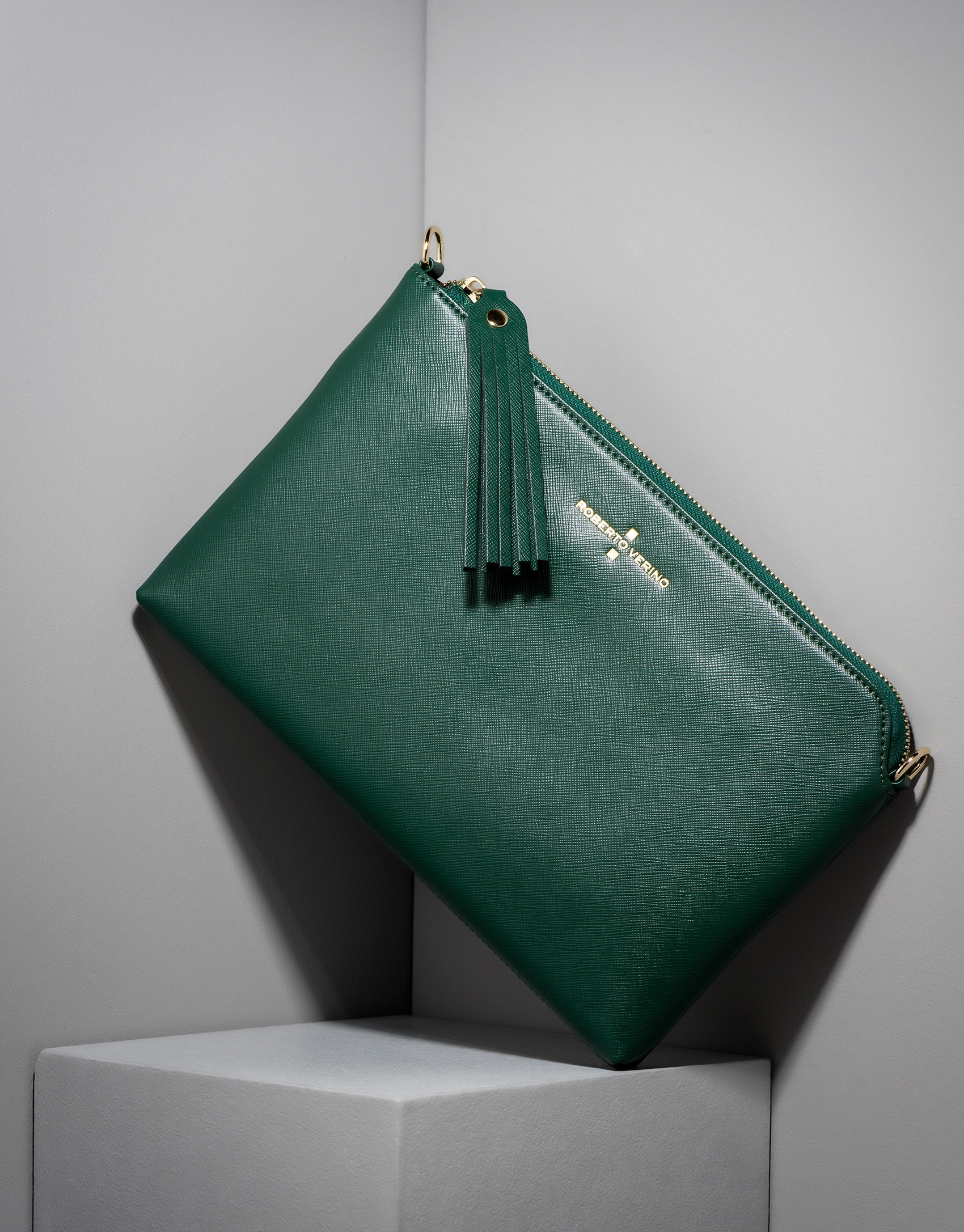 Dark green Saffiano leather Lisa Clutch 