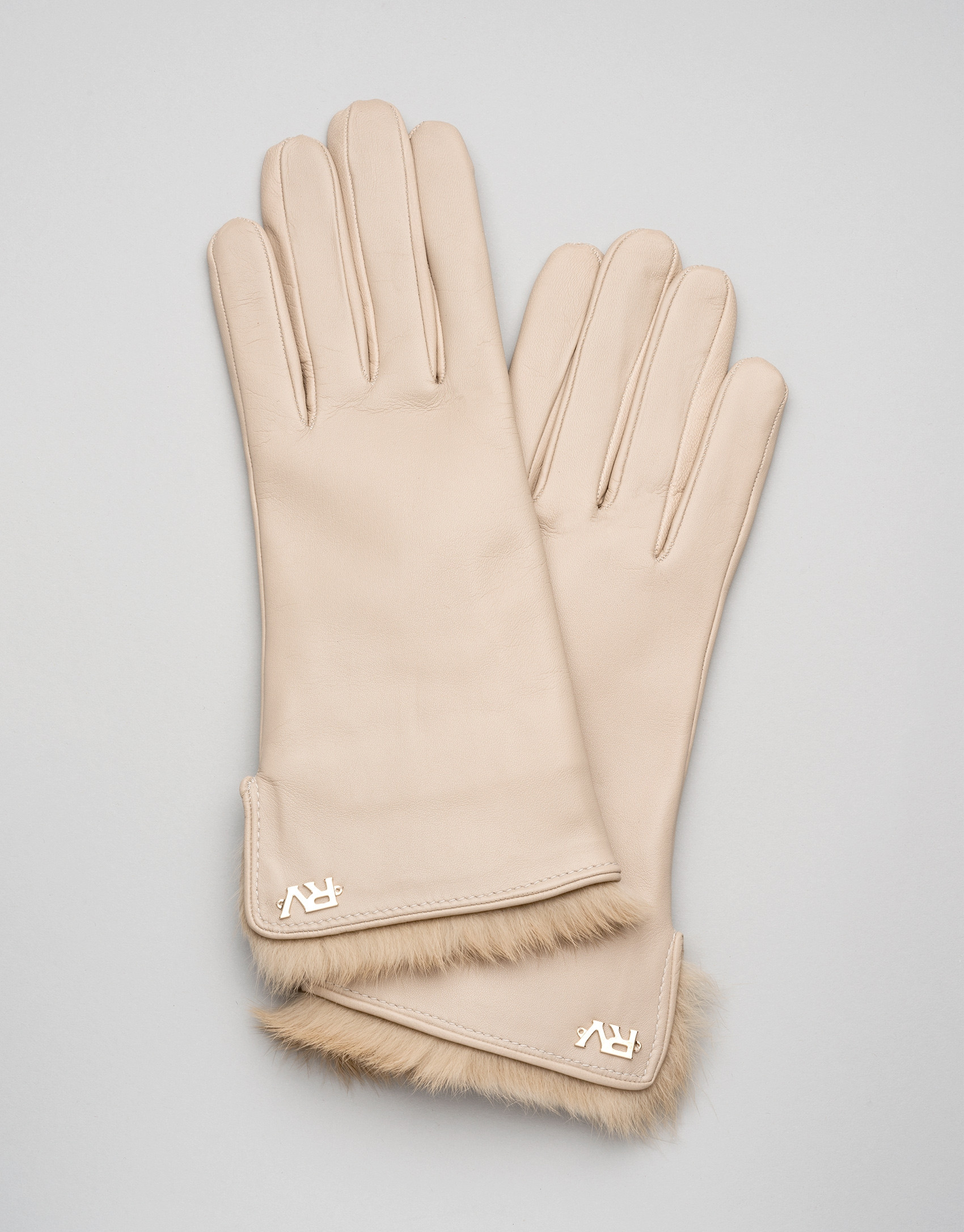 Camel, fur-lined leather gloves