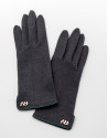 Guantes punto gris con ribete piel verde