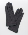 Guantes punto gris con ribete piel verde