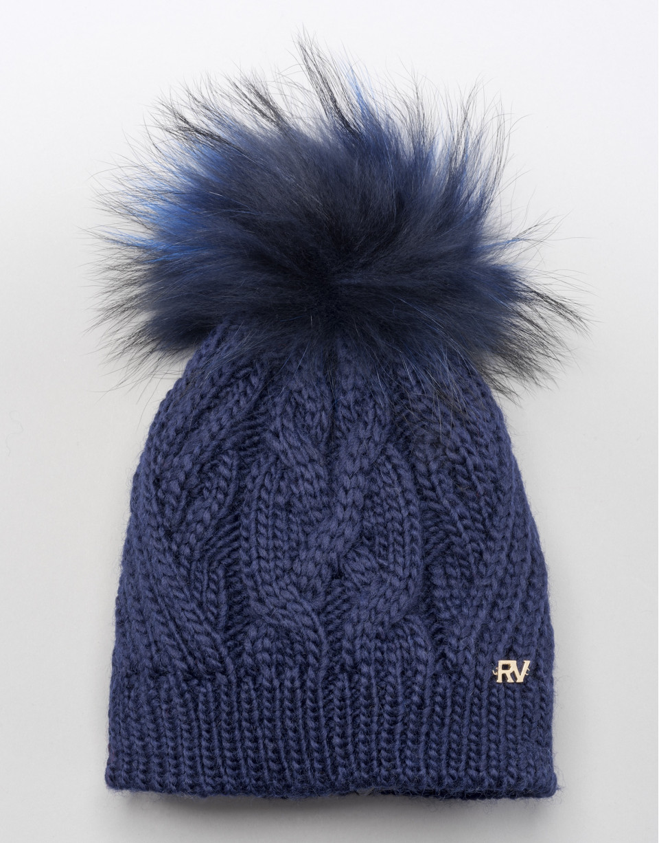 Gorro de lana con ochos pompón azul