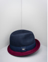 Blue and burgundy Borsalino hat