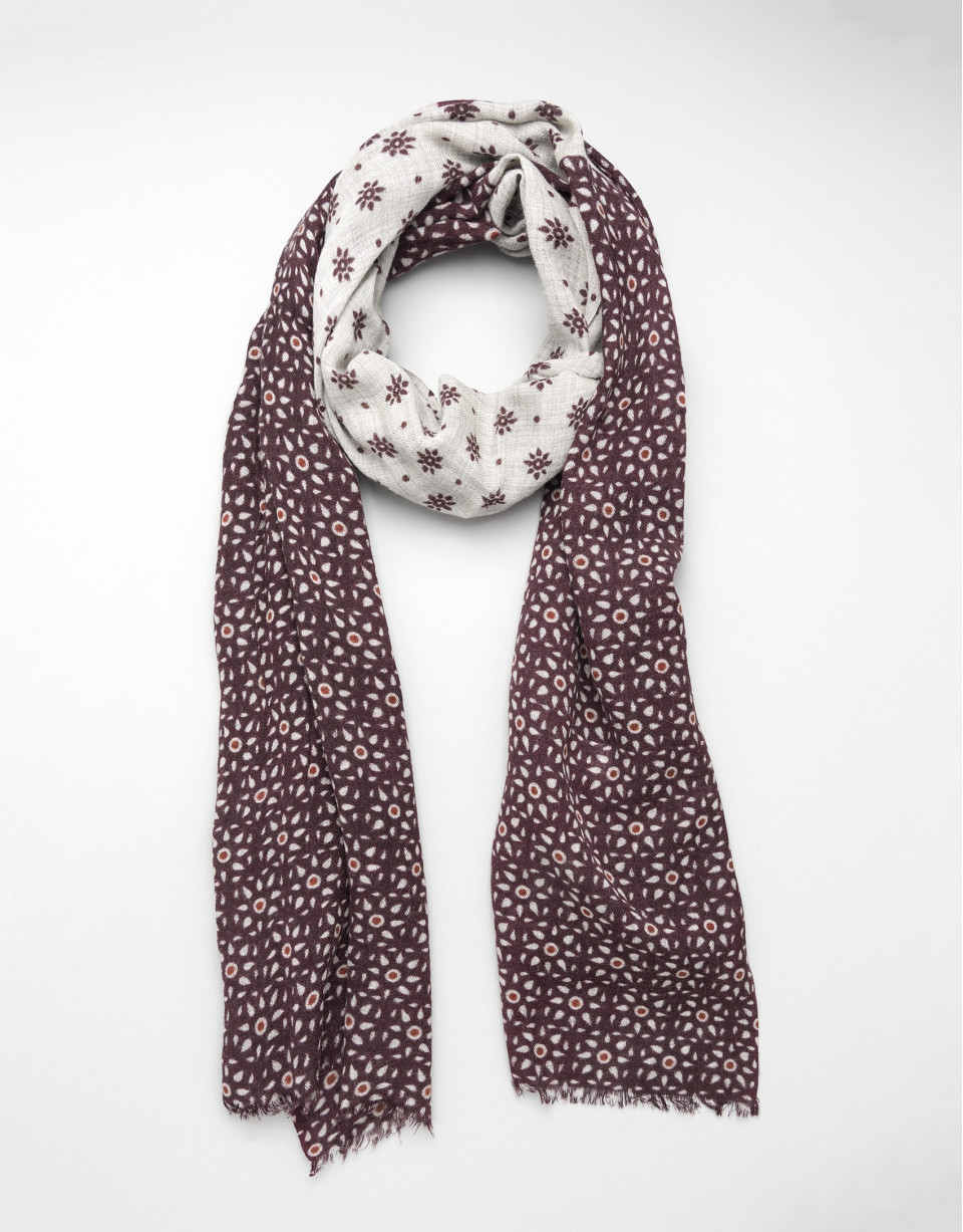 Foulard estampado floral geométrico granate / crudo