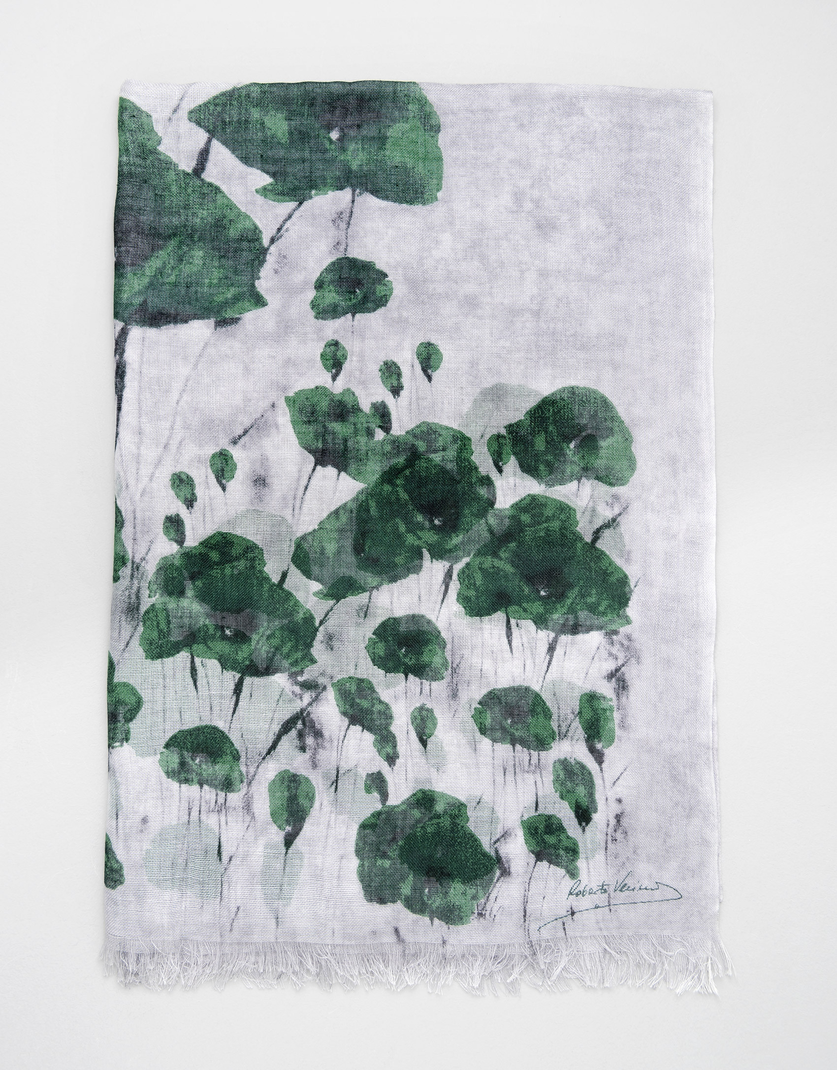 Foulard lana y seda flores verdes