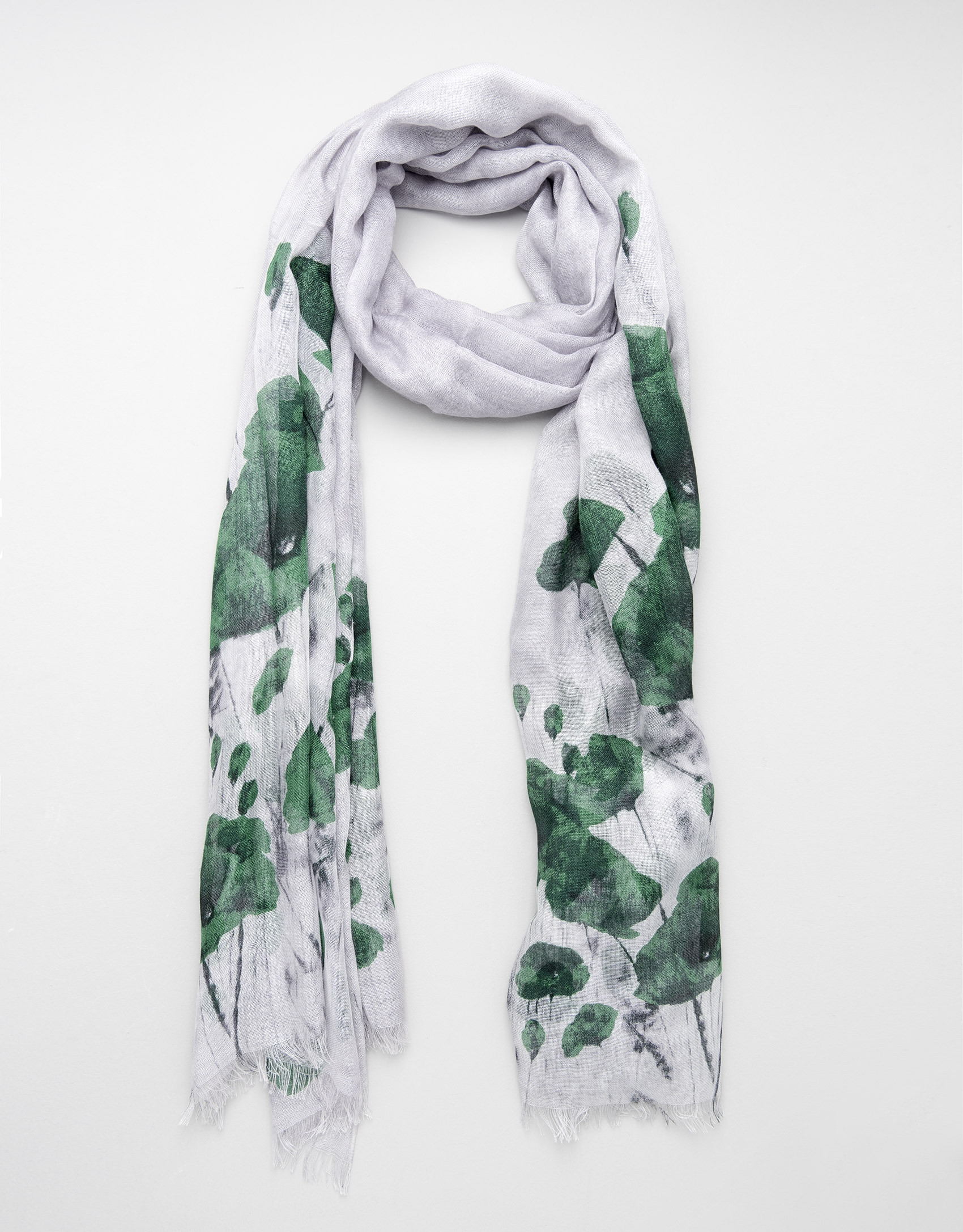 Foulard lana y seda flores verdes