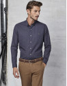 Camisa azul marino con fantasía marrón