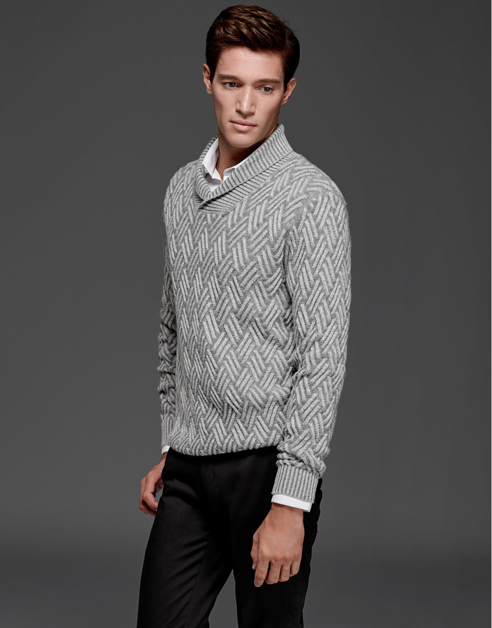 Gray sweater with tuxedo collar