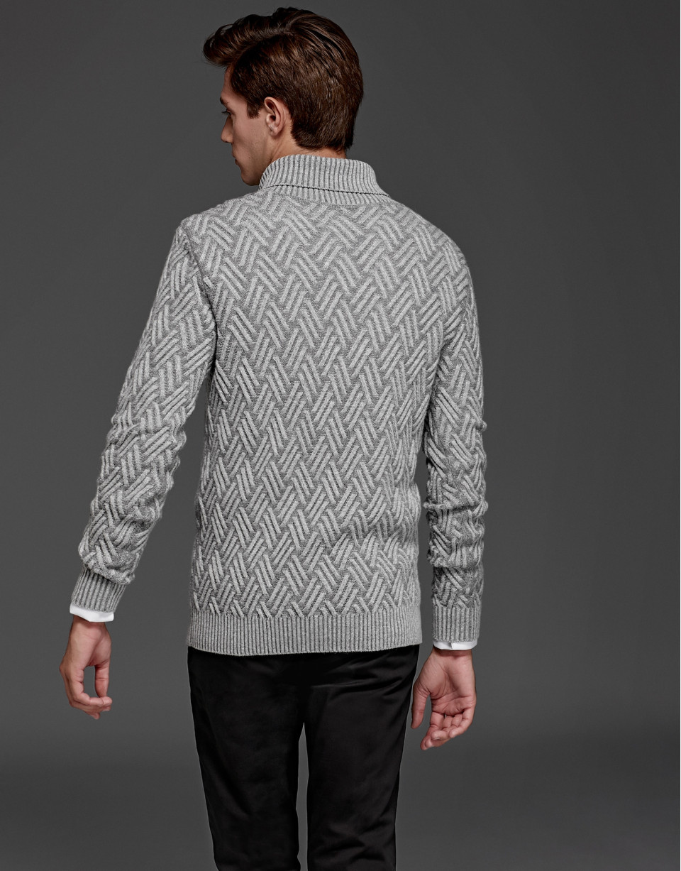 Gray sweater with tuxedo collar