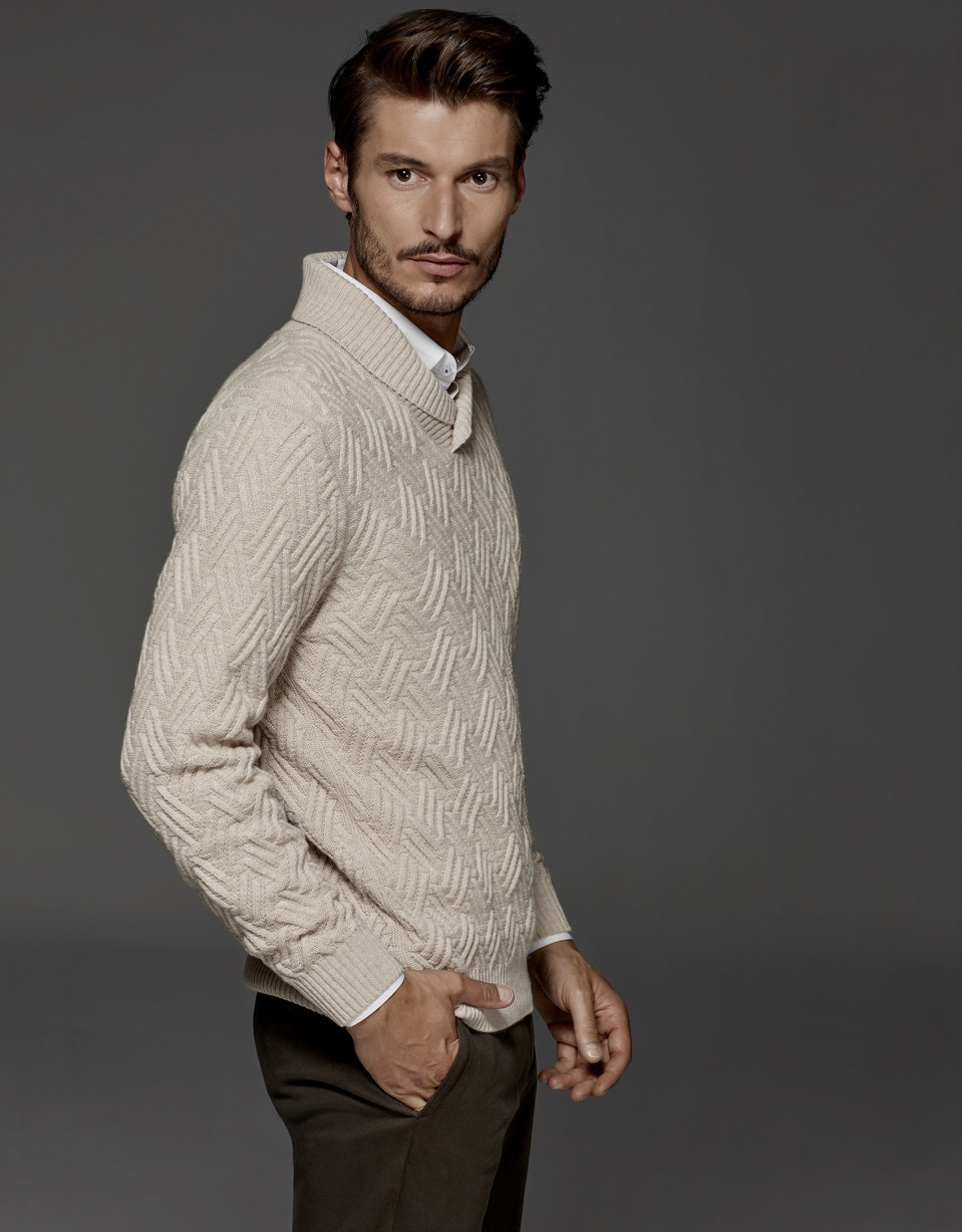 Ivory sweater with tuxedo collar