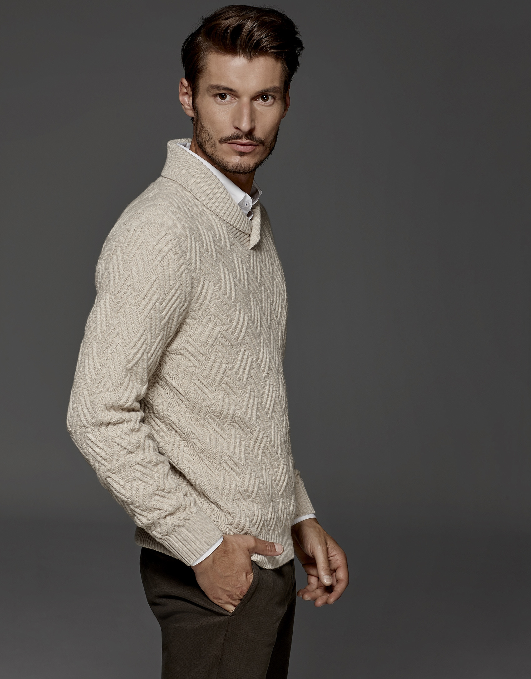 Ivory sweater with tuxedo collar