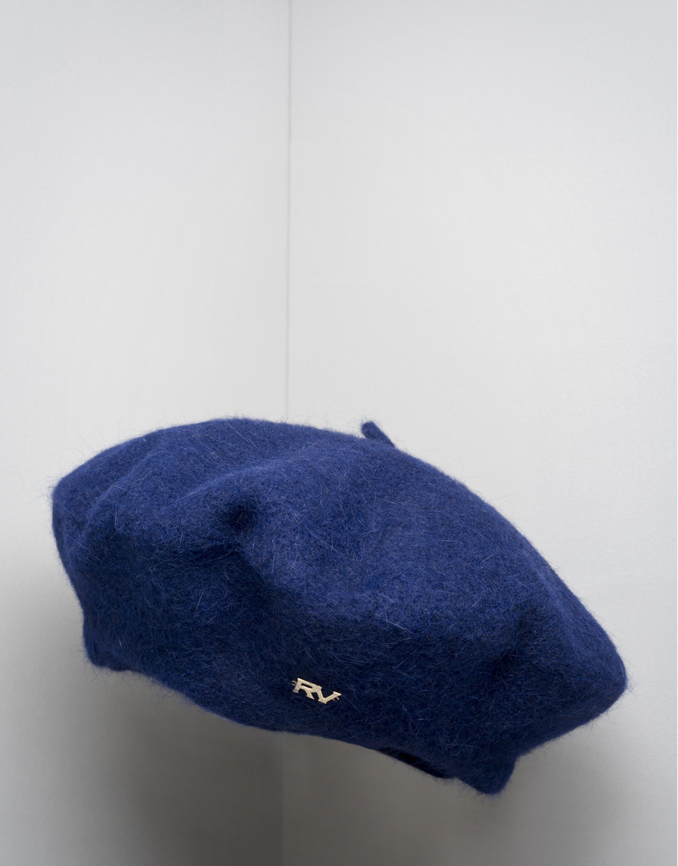 Boina angora y lana azul marino
