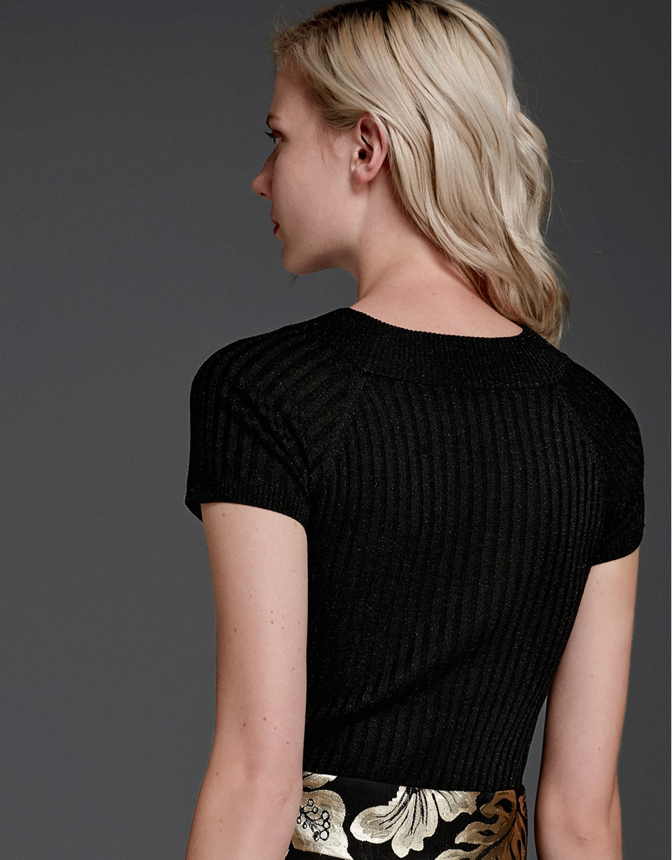 Jersey punto canalé negro glitter