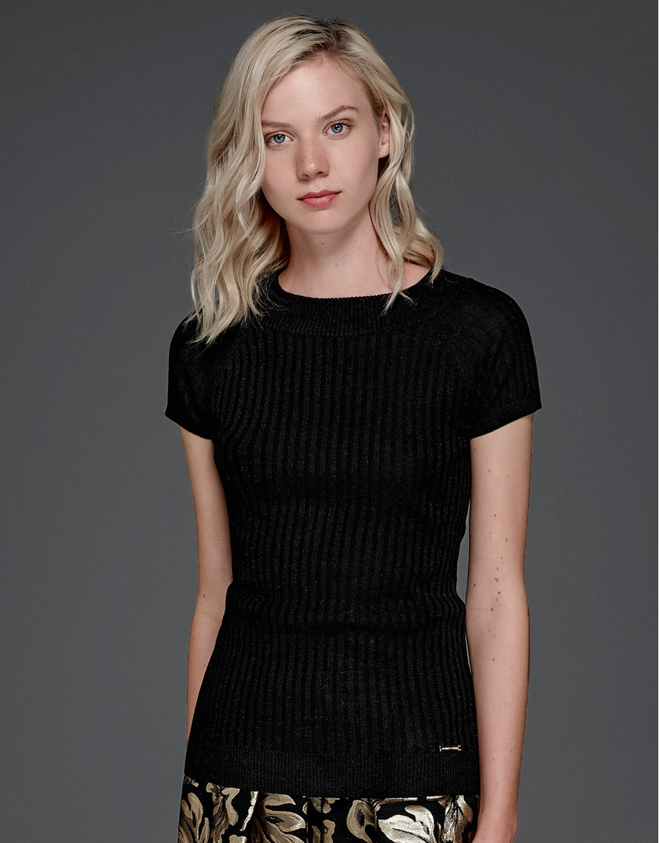 Jersey punto canalé negro glitter