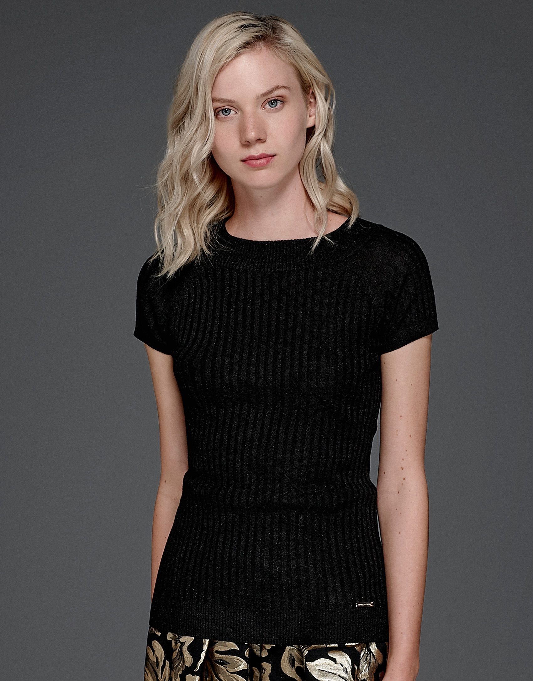 Jersey punto canalé negro glitter