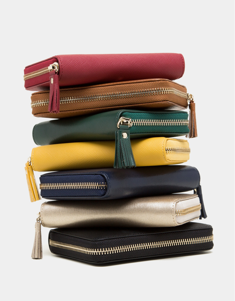 Cartera mediana piel saffiano amarillo