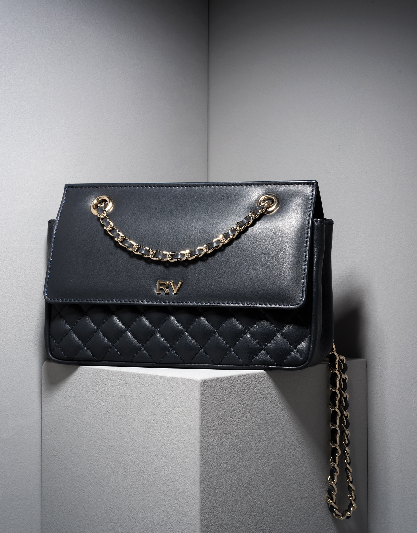 Navy leather Ghauri shoulder bag