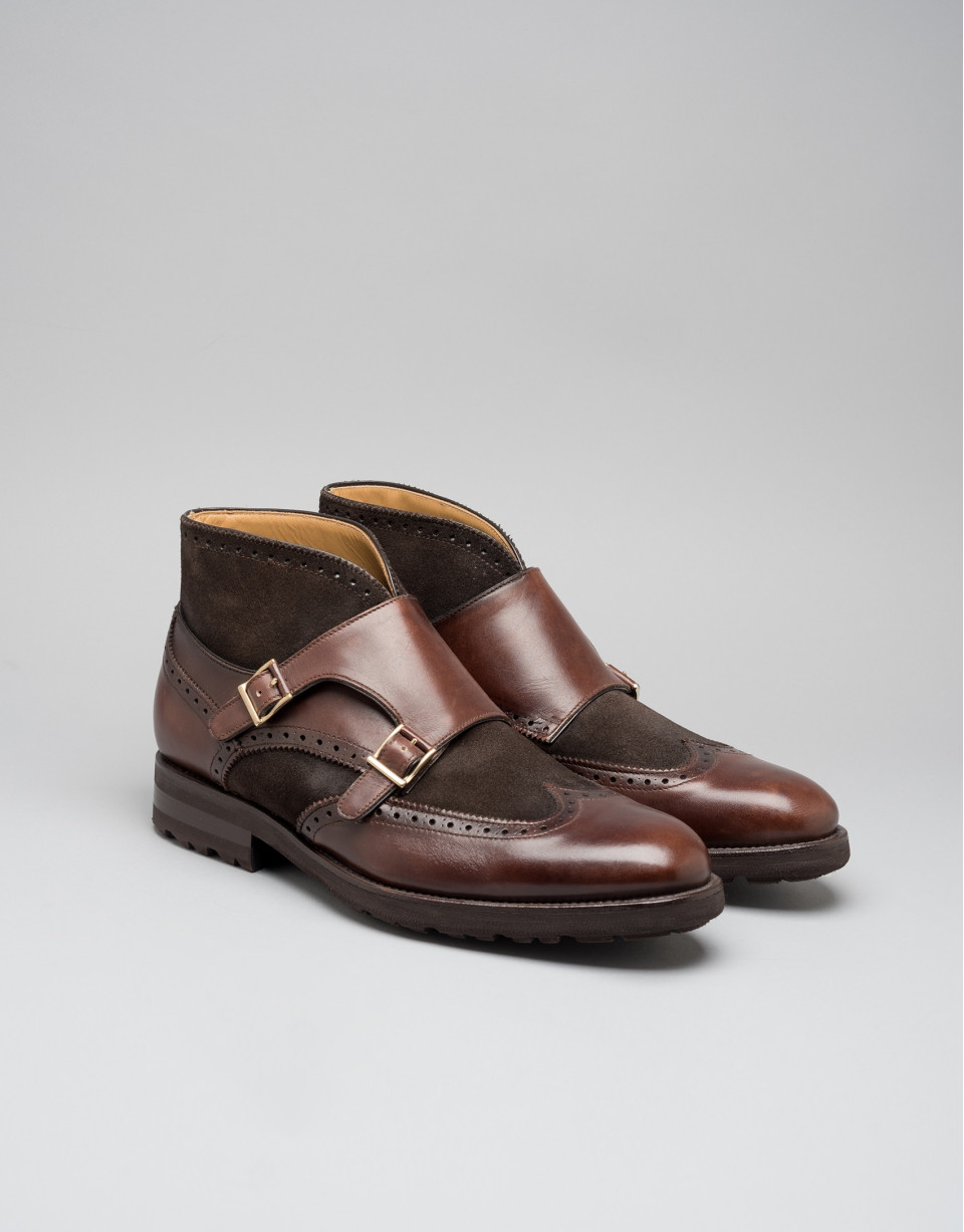 Brown Monk ankle boots with two buckles
