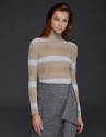 Jersey canalé brillo beige/crudo