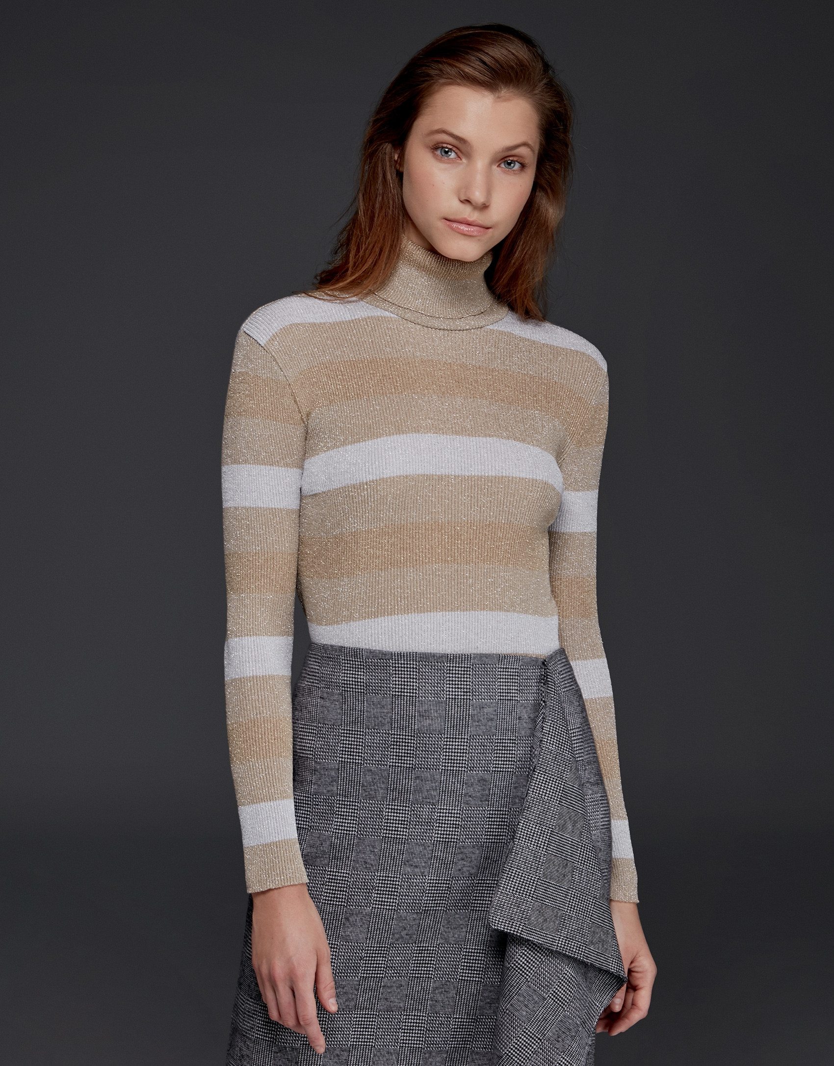 Jersey canalé brillo beige/crudo
