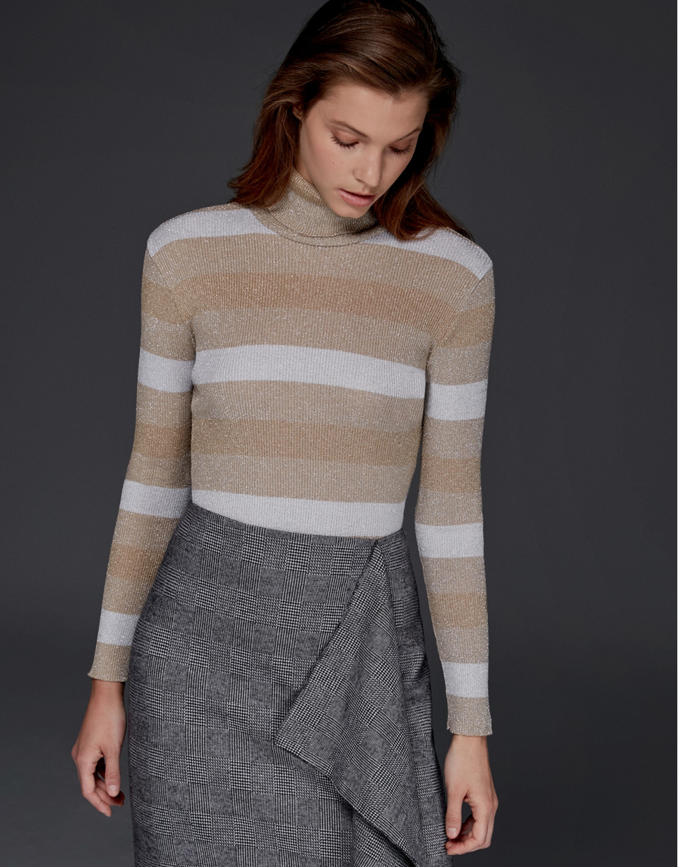 Jersey canalé brillo beige/crudo