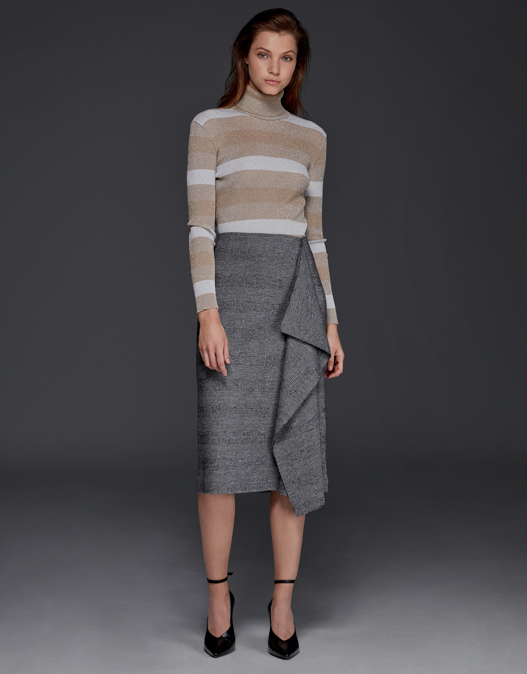 Jersey canalé brillo beige/crudo