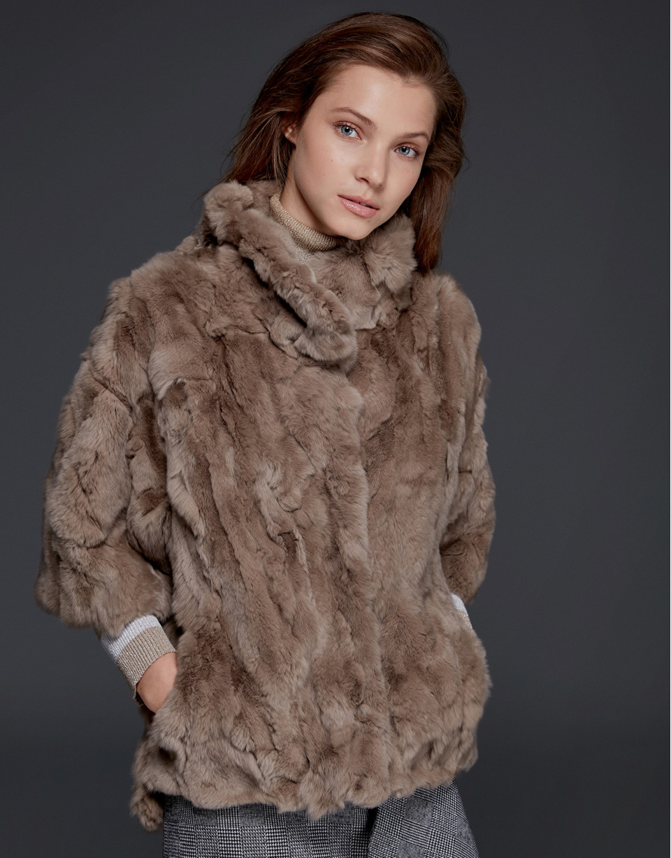 Chaqueta larga pelo conejo beige